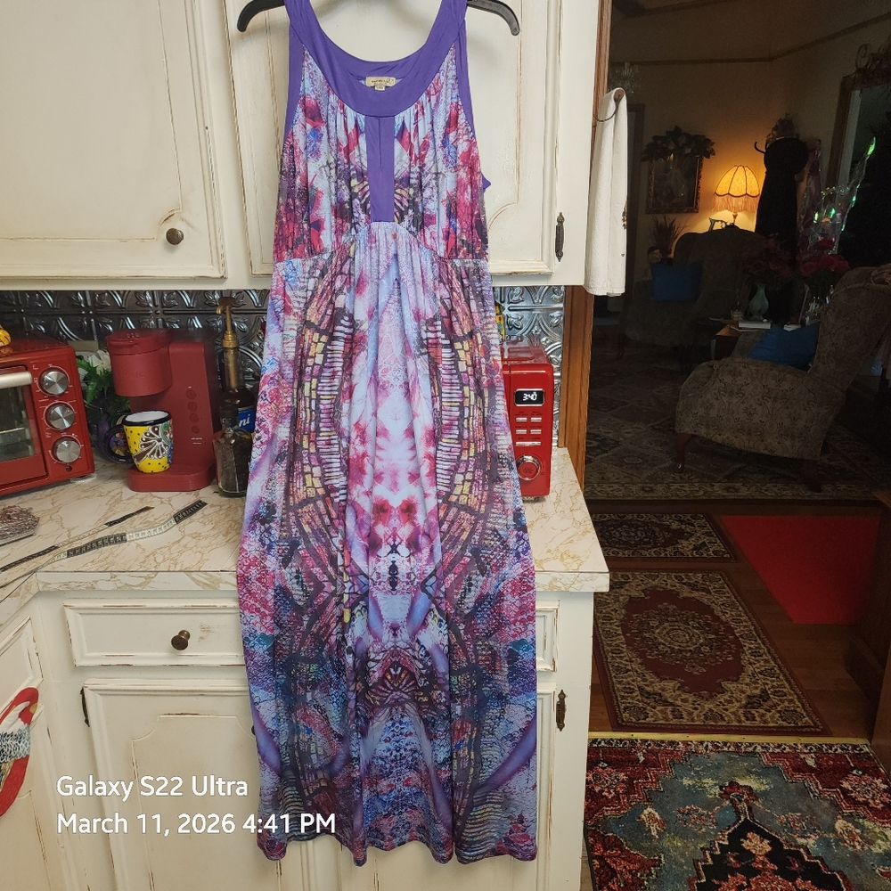 Purple One World 1X Multicolor Sleeveless Maxi Dress